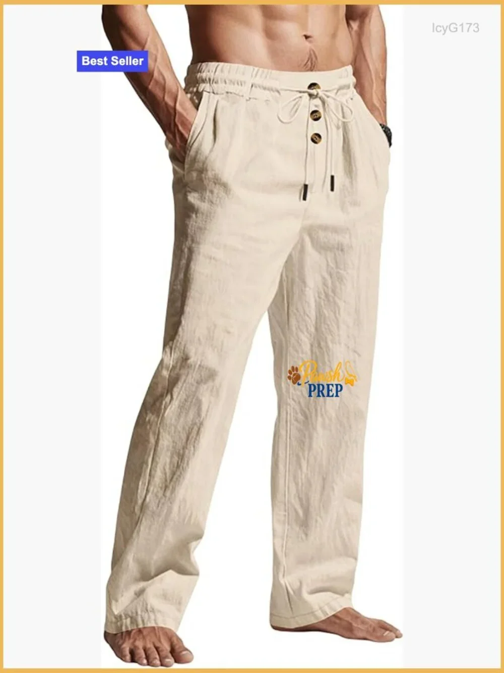 Men's Casual Linen Pants Elastic Waist Drawstring Summer Lightweight Pants